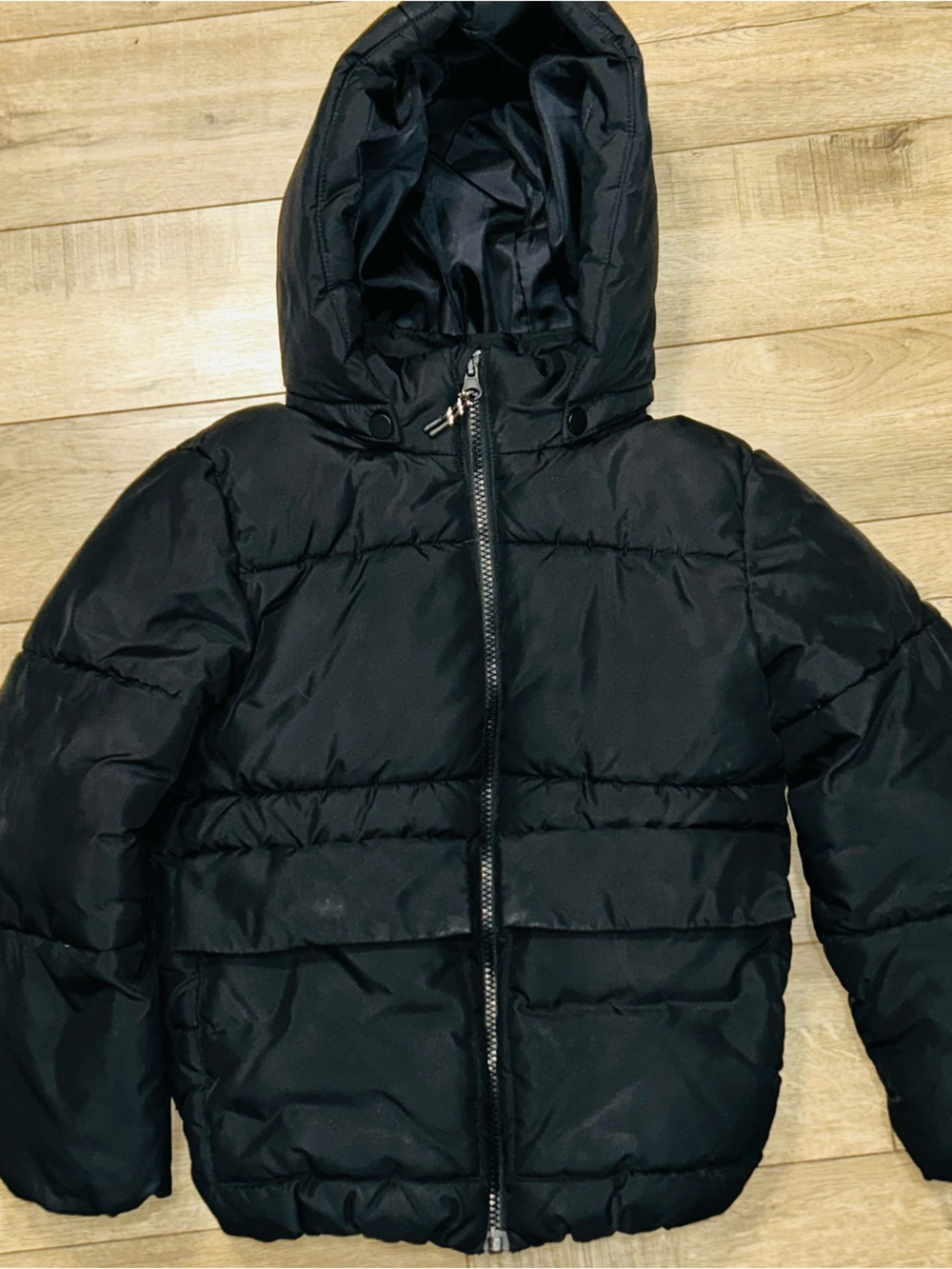 H&M Kids Black Puffer Jacket Hooded Youth Size 7-8 Winter Coat